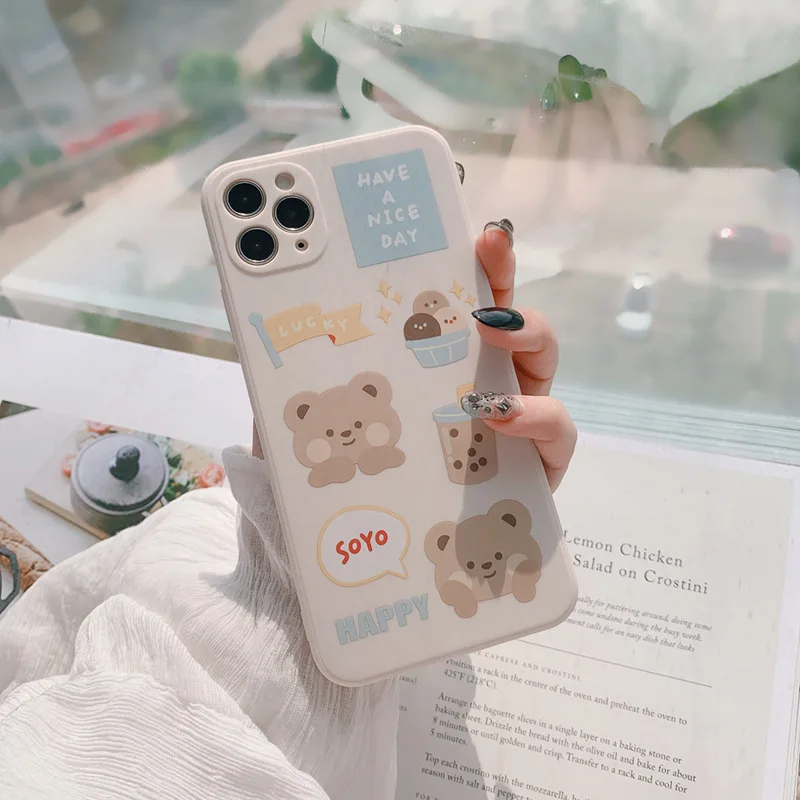 retro sweet bubble tea milk tea bear phone case for apple iphone 13 12 11 pro max xs max xr x 8 plus 7plus case cute soft cover free global shipping