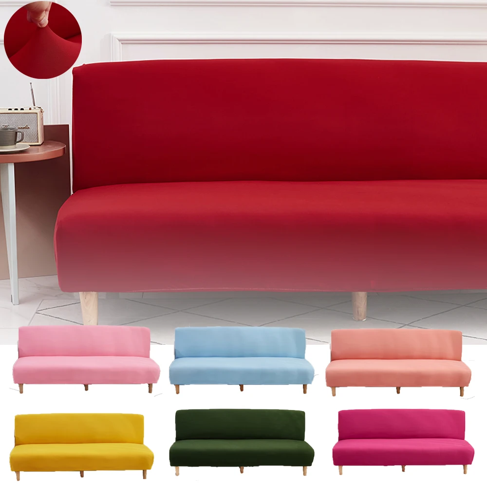 

Red Solid Color Folding Sofa Bed Cover Without Armrest Spandex Elastic Decorative Furniture Couch Bed Cover for Living Room