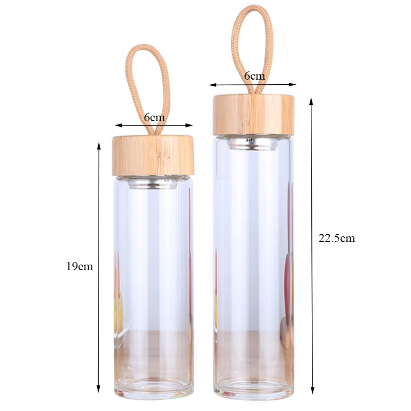 

High Quality Glass Water Bottles With Bamboo Lid and Rope Office Drinking Bottle Outdoor Portable Simple Tea Cup Drinkware