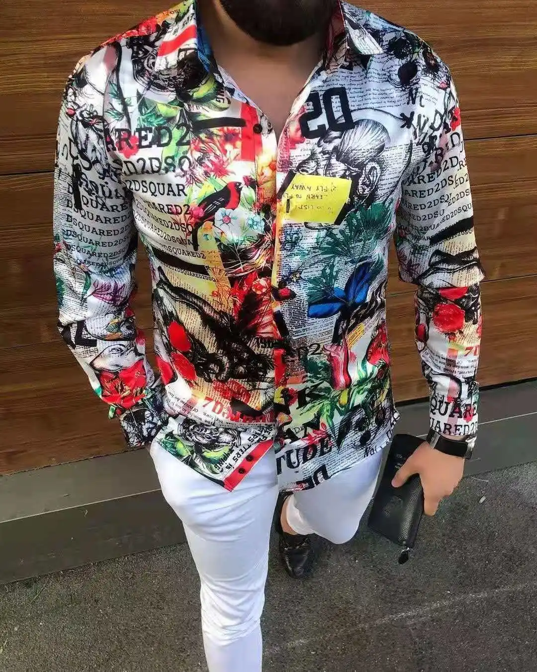 2021 Summer Print Shirts Men Clothing Fashion Harajuku Youthful Casual Loose Turn-down Collar Mens Shirts Long Sleeve Tops