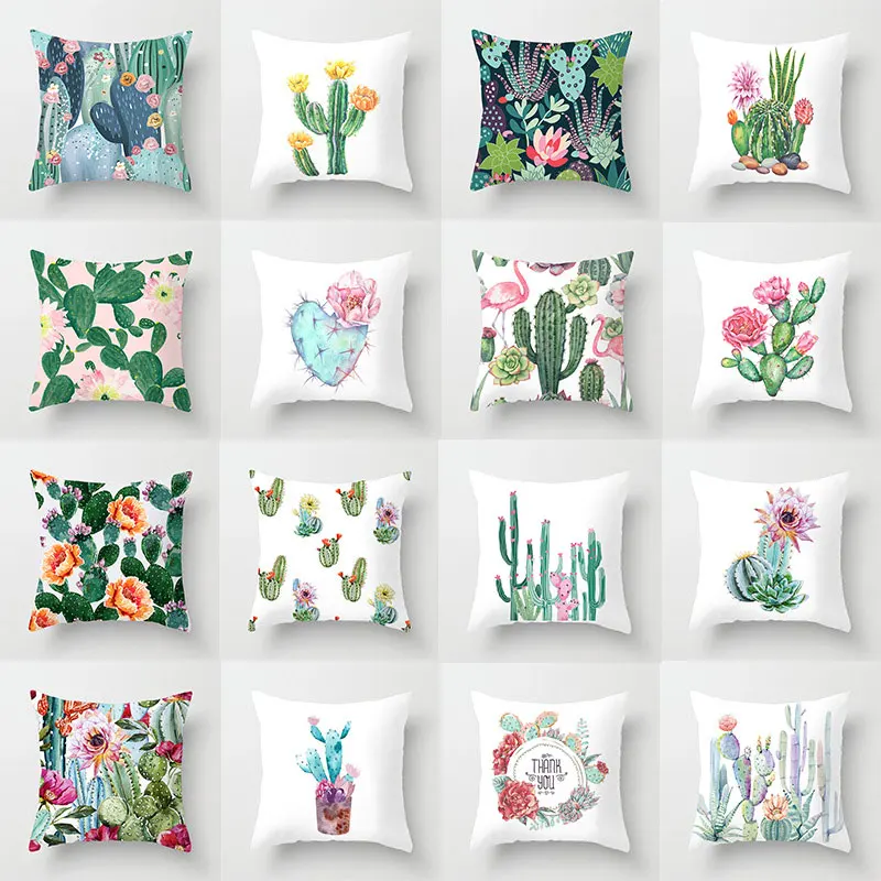

Tropical Plant Cushion Cover Cactus Green and White Printed Pillow Cover For Home Chair Sofa Decorative Pillowcases