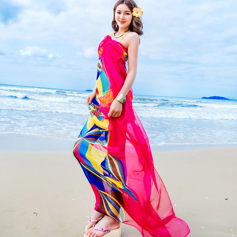 Женская модная шаль удобная мягкая для отдыха длинный пляжный шарф с принтом