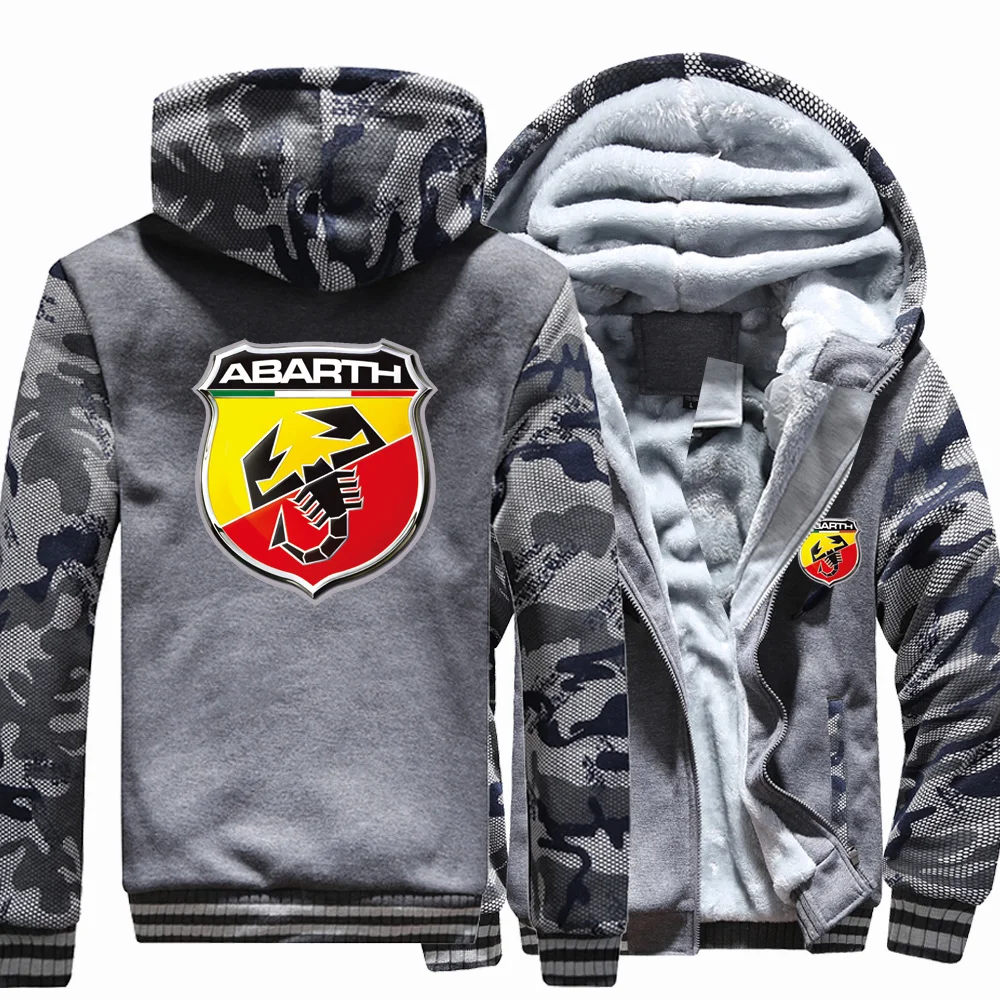 

Winter ABARTH Hoodies Mens Camouflage Sleeve Jacket Coat Fleece Fashion Thicken Man Long Sleeve Zipper Sweatshirt Tops