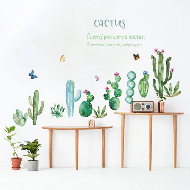 

Plant Cactus Wall Sticker Pastoral style bedroom Living room background home decoration Mural Baseboard stickers wallpaper