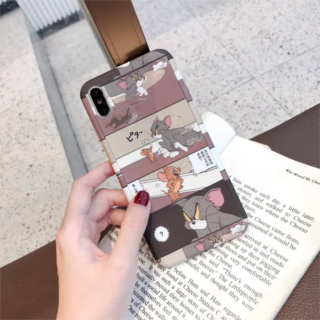 360 чехол с милым рисунком том Джерри для iPhone X, XR, XS, Max, 6, 6 S, 7, 8 Plus, 5, 5S, SE, тонкий жесткий чехол с изображением аниме i Phone Cat mouse, стекло