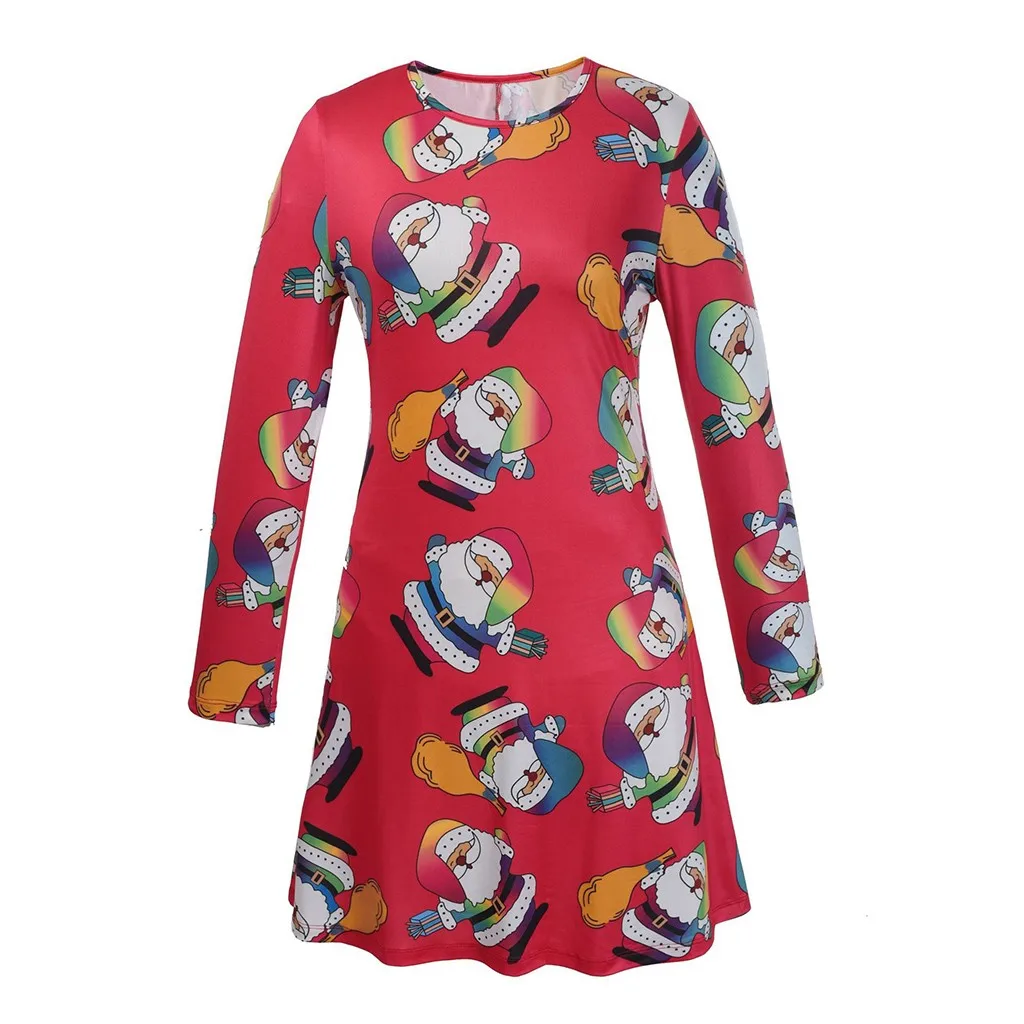 Женское рождественское платье с принтом Санта Клауса длинным рукавом а силуэт