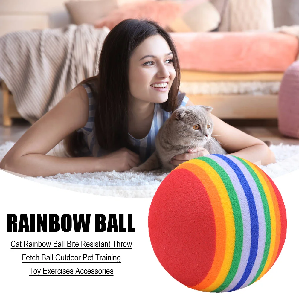 

1PC Cat Rainbow Ball Toy Bite Resistant Throw Fetch Ball Outdoor Pet Training Toy Exercises Accessories for Dog Puppy Kitten
