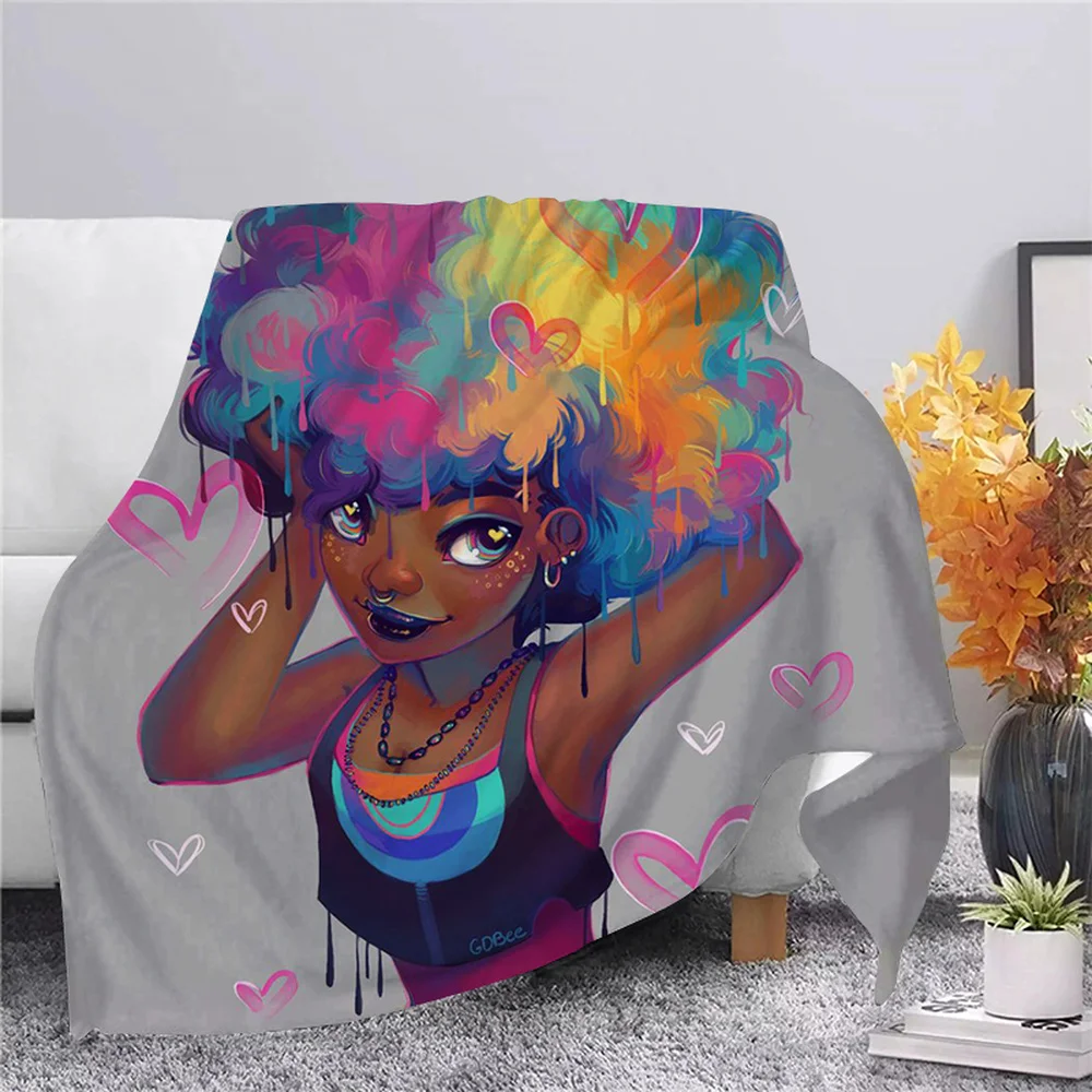

CLOOCL Cartoon Afro Girl Flannel Blanket 3D Printing Dreamlike Style Throw Blanket Adult Home Decor Bedspread Bedding Quilts