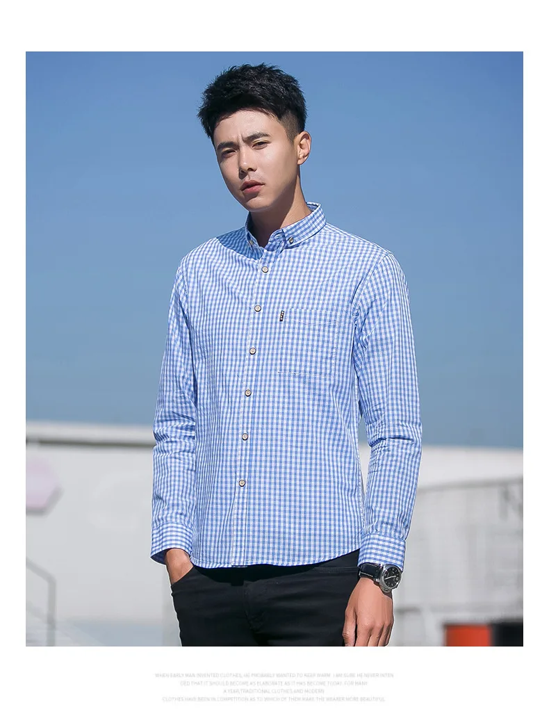 Kcoyster весенние мужские рубашки в клеточку с длинным рукавом Gingham повседневные рубашки для мужчин Slim Fit тонкие легкие в мелкую клетку мужская одежда