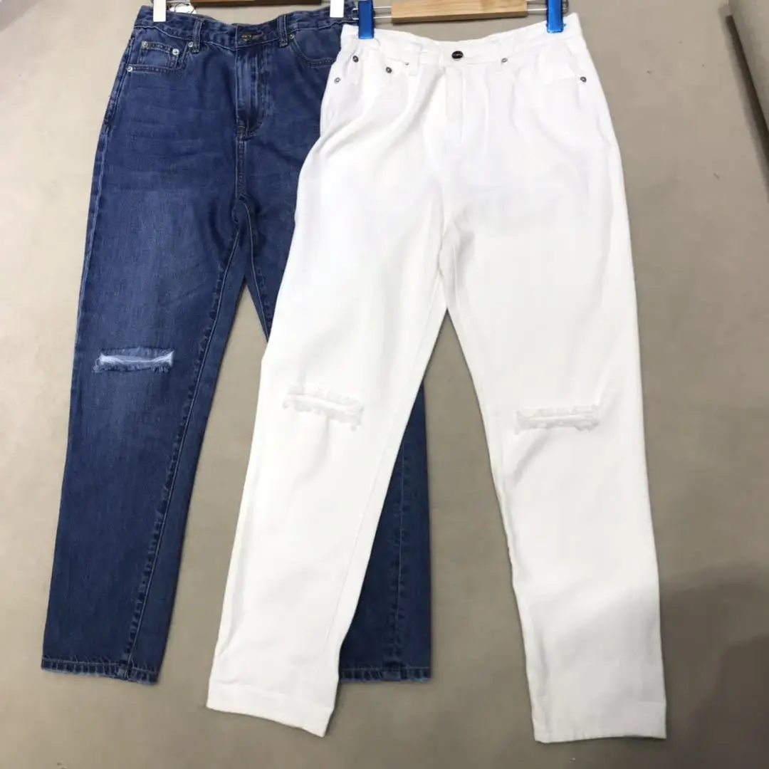 Женские Классические Асимметричные рваные джинсы потертые двухцветные брюки в