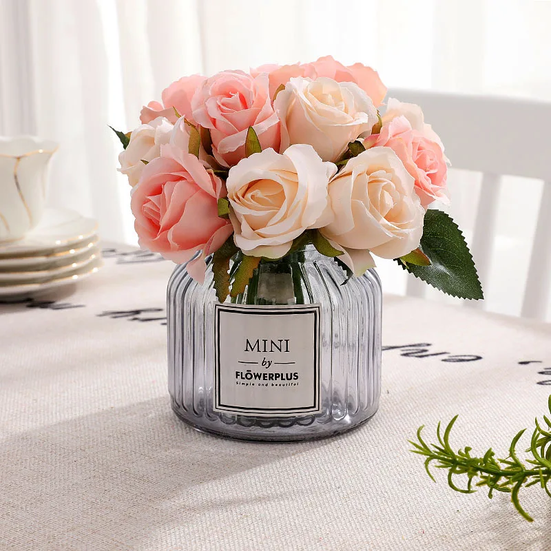 Настоящие на ощупь Маленькие розы шелковые цветы искусственные букет Rafiza