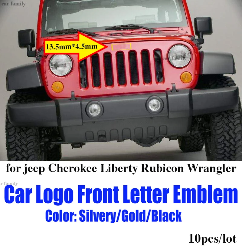 

for Cherokee Liberty Rubicon Wrangler Car Accessorie Front Head Emblem Covers Hood Badge Sticker Metal Letter Covers 10pcs Logo