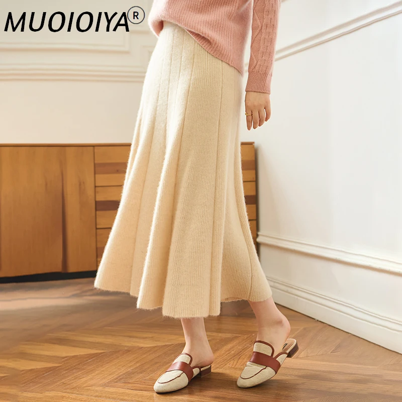 

High-end 2022 Autumn and Winter 100% Cashmere New Women's High Waist Pleated Skirt Fashion A Word Knit Bottomed 5Colors