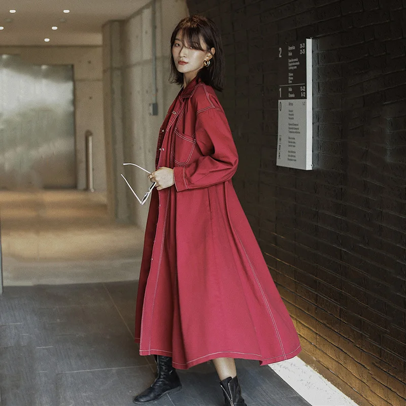 Женская джинсовая куртка LANMREM бордовая однобортная ветровка с длинными рукавами