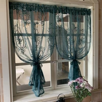 dark emerald green sheer lace curtains for cabinet cafe kitchen delicate floral short valance sliding glass door decoration