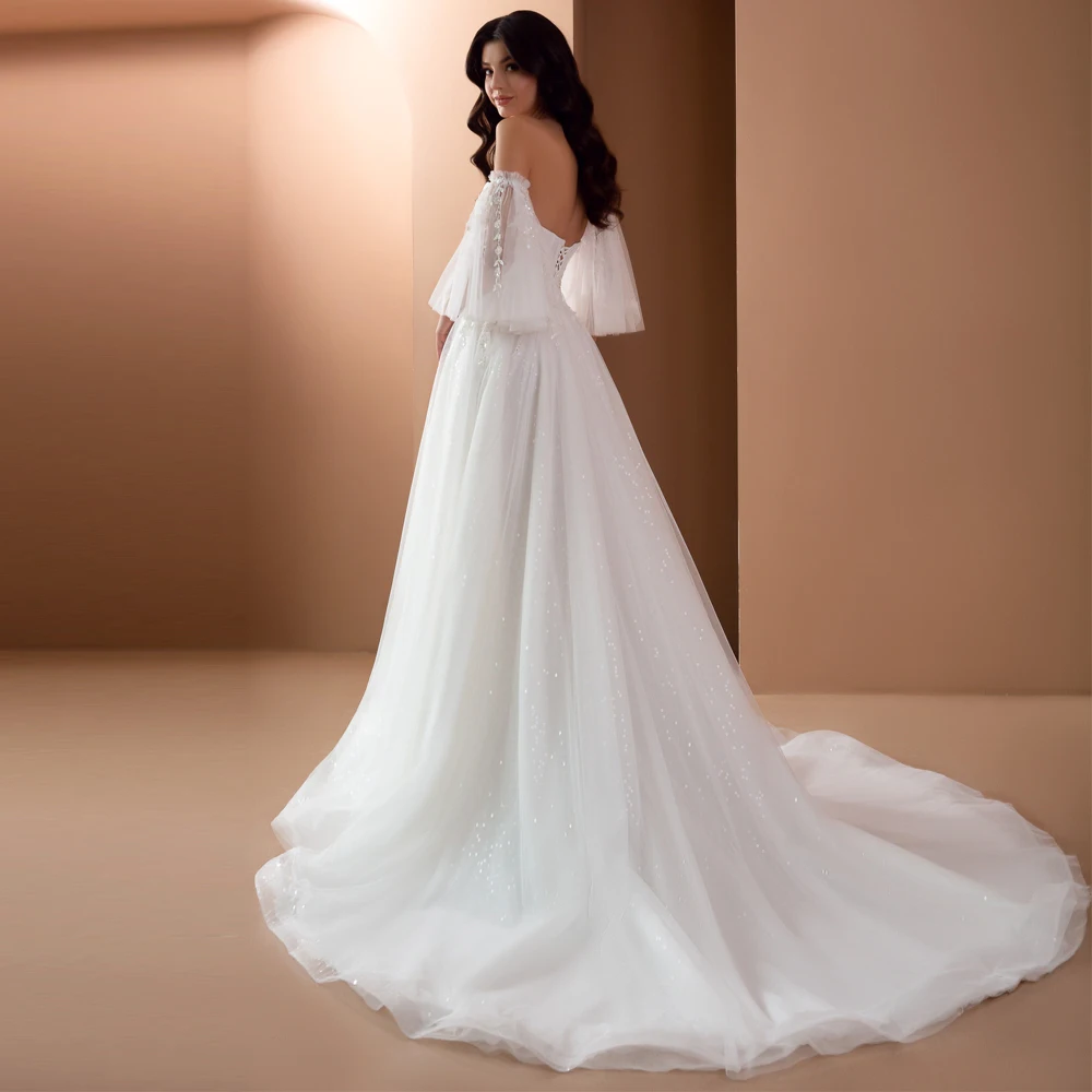 

Vestidos Elegant Wedding Dresses Tulle Illusion Appliques Sweetheart Off-Shoulder Lace Up Ball Bridal Gowns