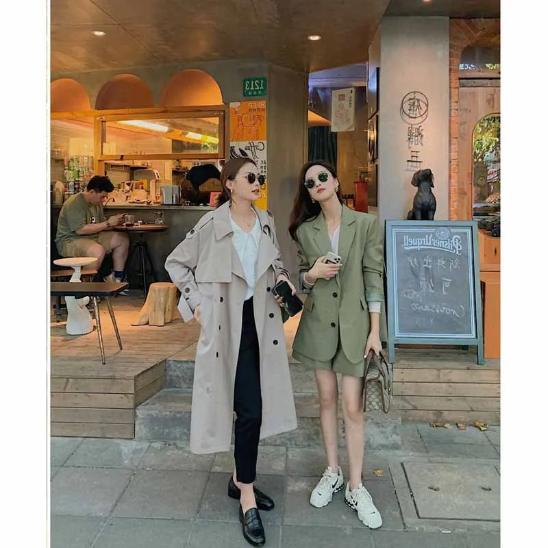 

2020 New Spring Autumn Long Women Trench Coat Double Breasted Belted Storm Flaps Khaki Dress Loose Coat Lady Outerwear Fashion