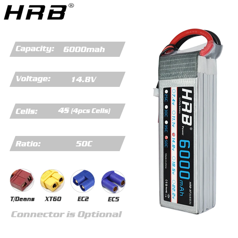Аккумулятор hrb Lipo 2S 3S 4S 5000mah 6000mah 2600mah 2200mah 11,1 V 7,4 V 14,8 V 6S 22,2 V XT60 Deans T RC FPV части для самолетов, автомобилей, лодок