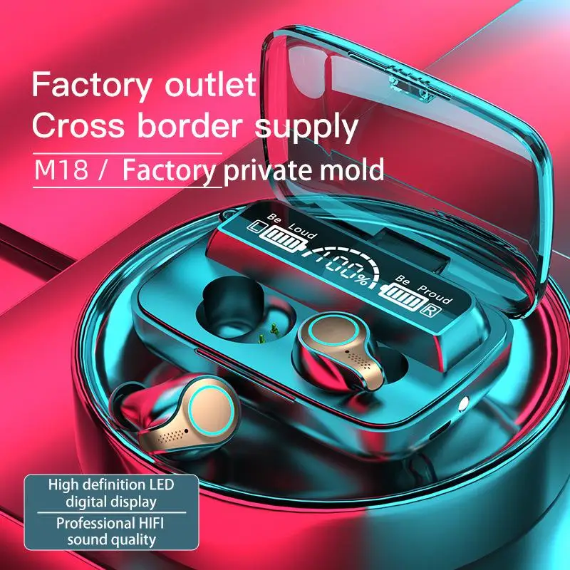 

M18 наушники-вкладыши tws беспроводные наушники Bluetooth 5,1 наушники спортивные Водонепроницаемый Наушники Hi-Fi стерео гарнитура с светодиодный Д...