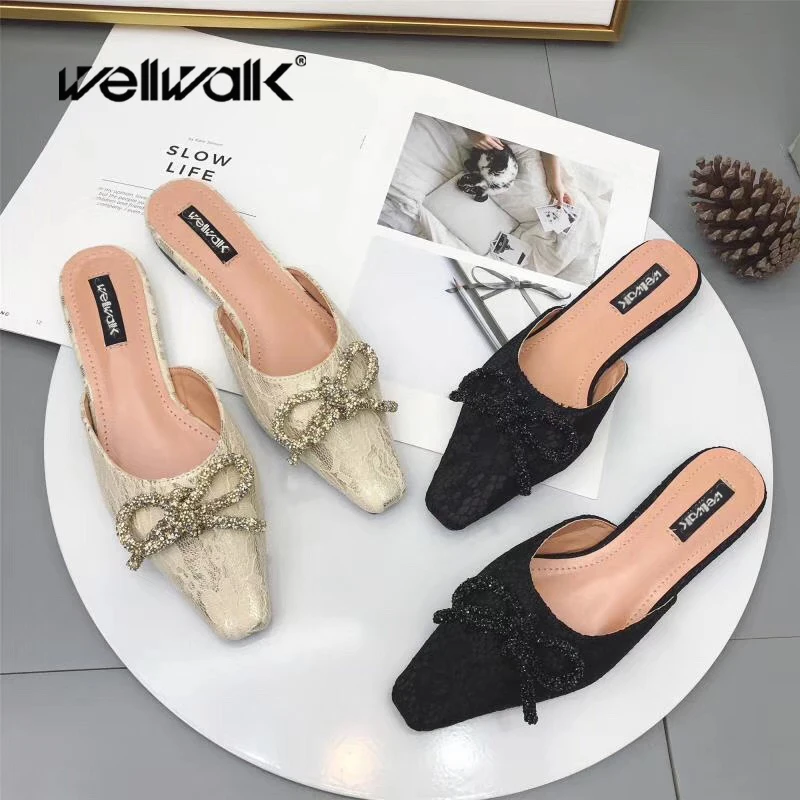 Шлепанцы Wellwalk женские плоская пеньковая обувь с бантом-бабочкой без застежки