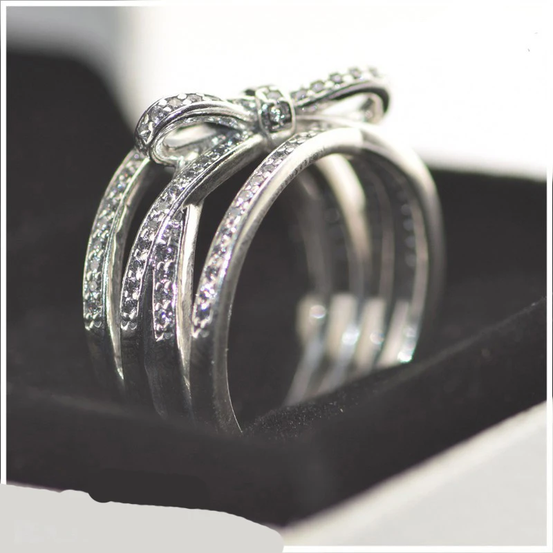 

Delicate Sentiments Rings for Women Wedding 925 Sterling Silver Jewelry Clear CZ Bow Crystal Women Rings Jewelry Shine Girl Ring