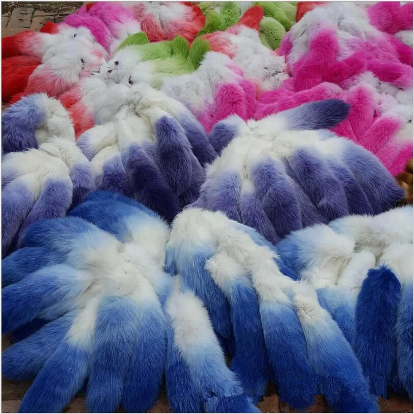 Из натурального меха серебристой лисы хвост модные длинные разноцветные ремень