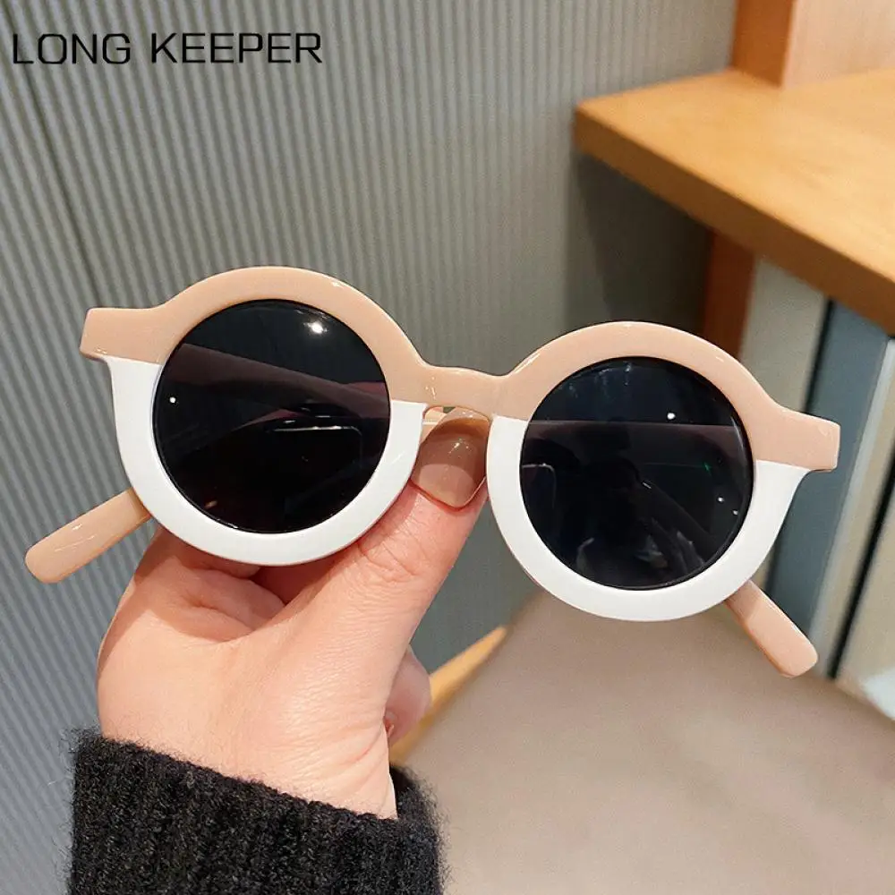 Новинка круглые детские солнцезащитные очки LongKeeper пластиковые розовые для