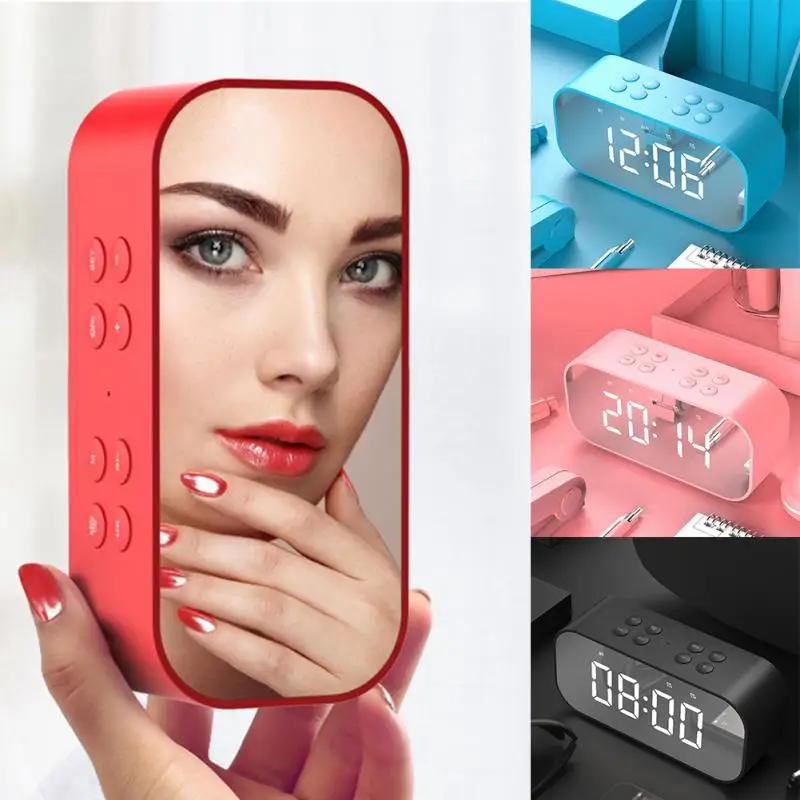 Время повтора беспроводной мини ЖК Bluetooth динамик портативный зеркало будильник