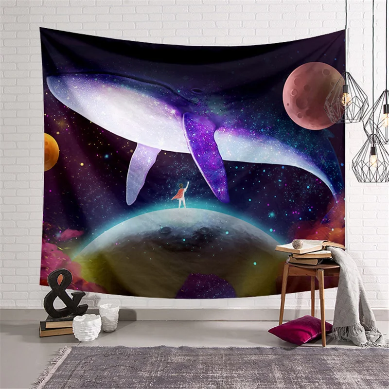 Wall Hanging Tapestry Whale And Sea Printed Tapestry Wall Throw Carpet For bedroom Living Room Wall Cloth Home Decro 150x200cm  - buy with discount