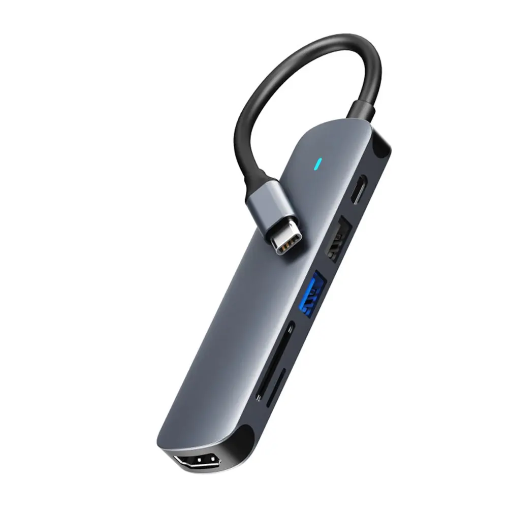 

7 In 1 LED 6 Port Type-C Hub Usb 3.0 Otg Hub 4K 60hz HDMI-compatible TF Card Reader For Macbook Pro Air Laptops Usb-C Hubs