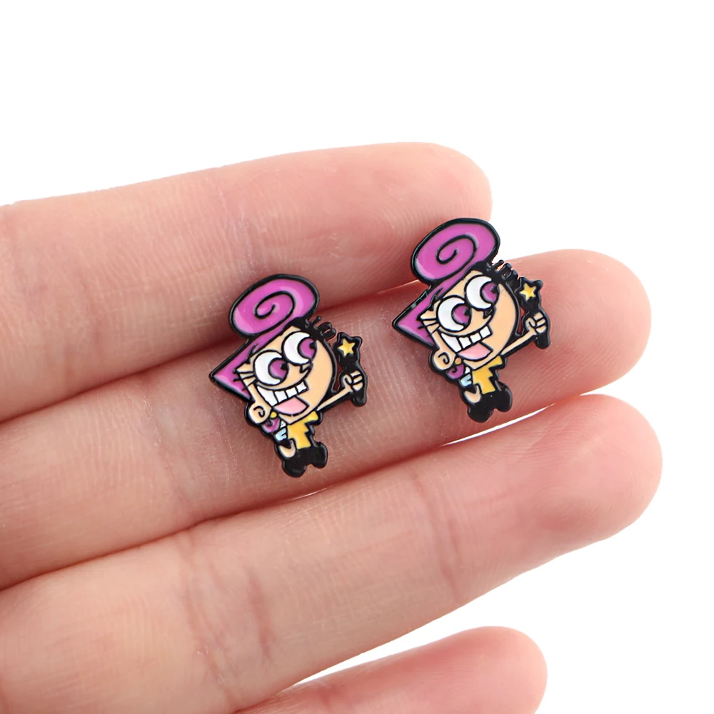 

HJ371 New Funny Anime Figure Stainless Steel Earrings for Women 2020 stud Enamel Jewelry Kids Gifts Girls