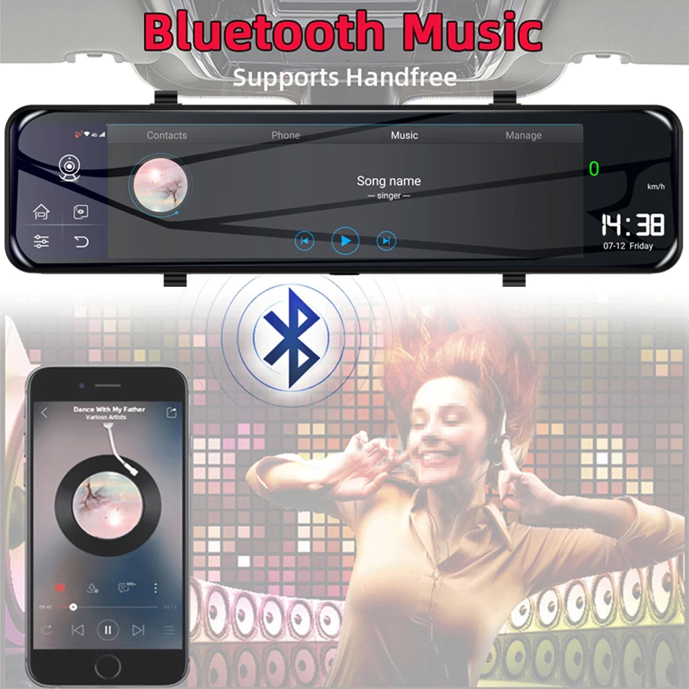 Зеркало заднего вида 12 дюймов Full HD 1080P Android сенсорный экран с Bluetooth WIfi GPS модуль