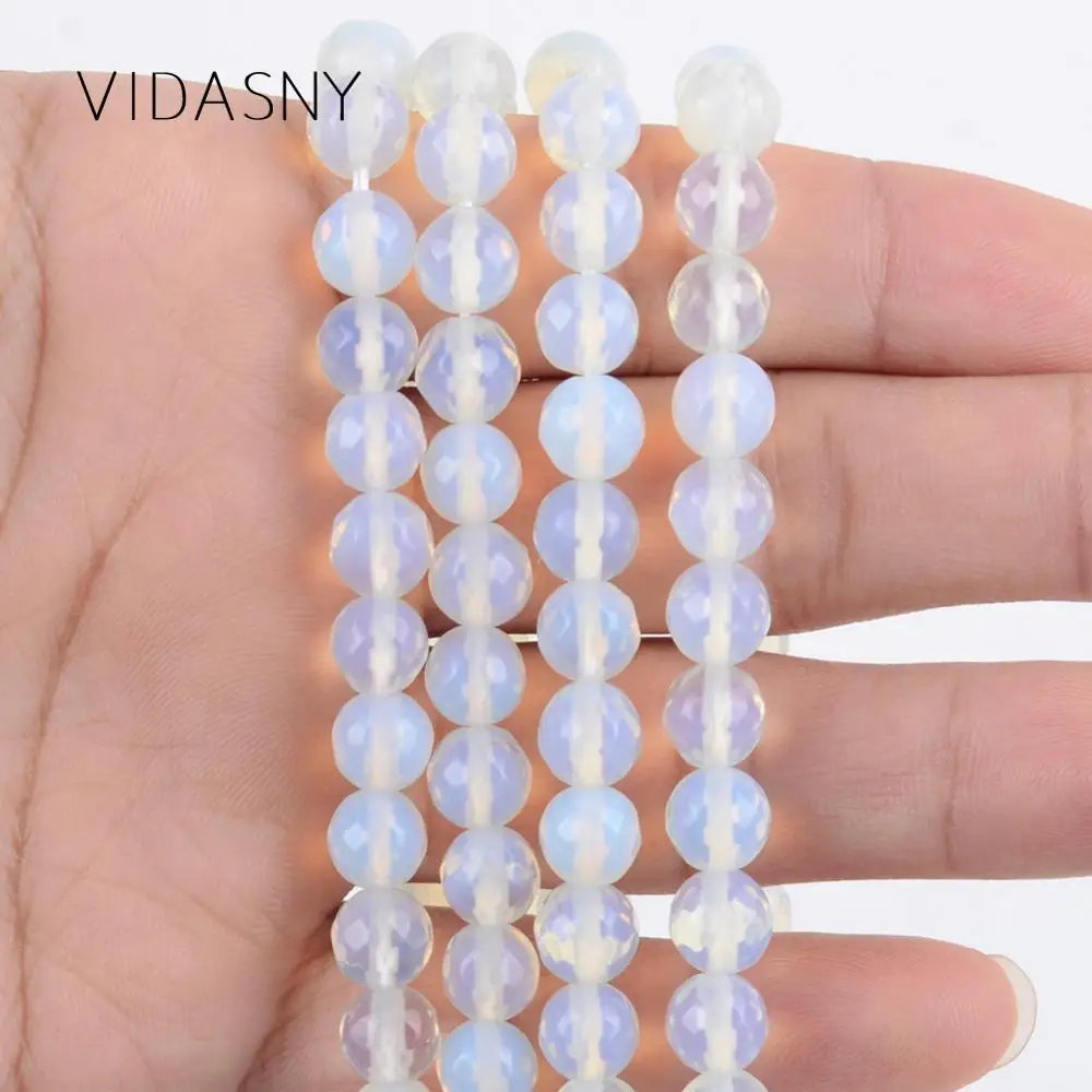 

Natural Faceted White Opal Beads For Needlework Jewelry Making 4 6 8 10 12mm Round Spacer Loose Beads Diy Necklace Bracelet 15''