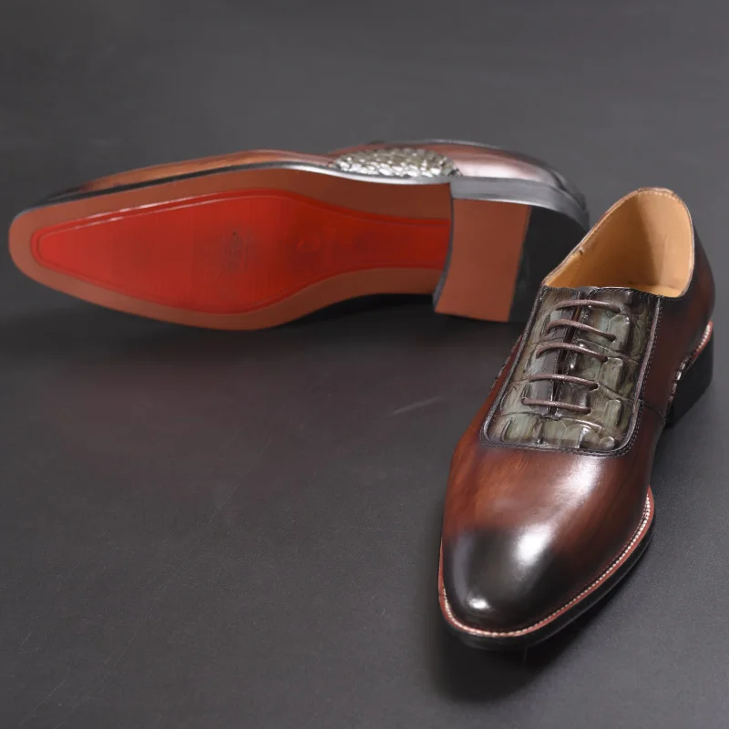 

Men Formal Dress Shoes Leather Lace Up Office Business Wedding Handmade Coffee Mixed Color Basic Pointed Toe Oxford Mens Shoe