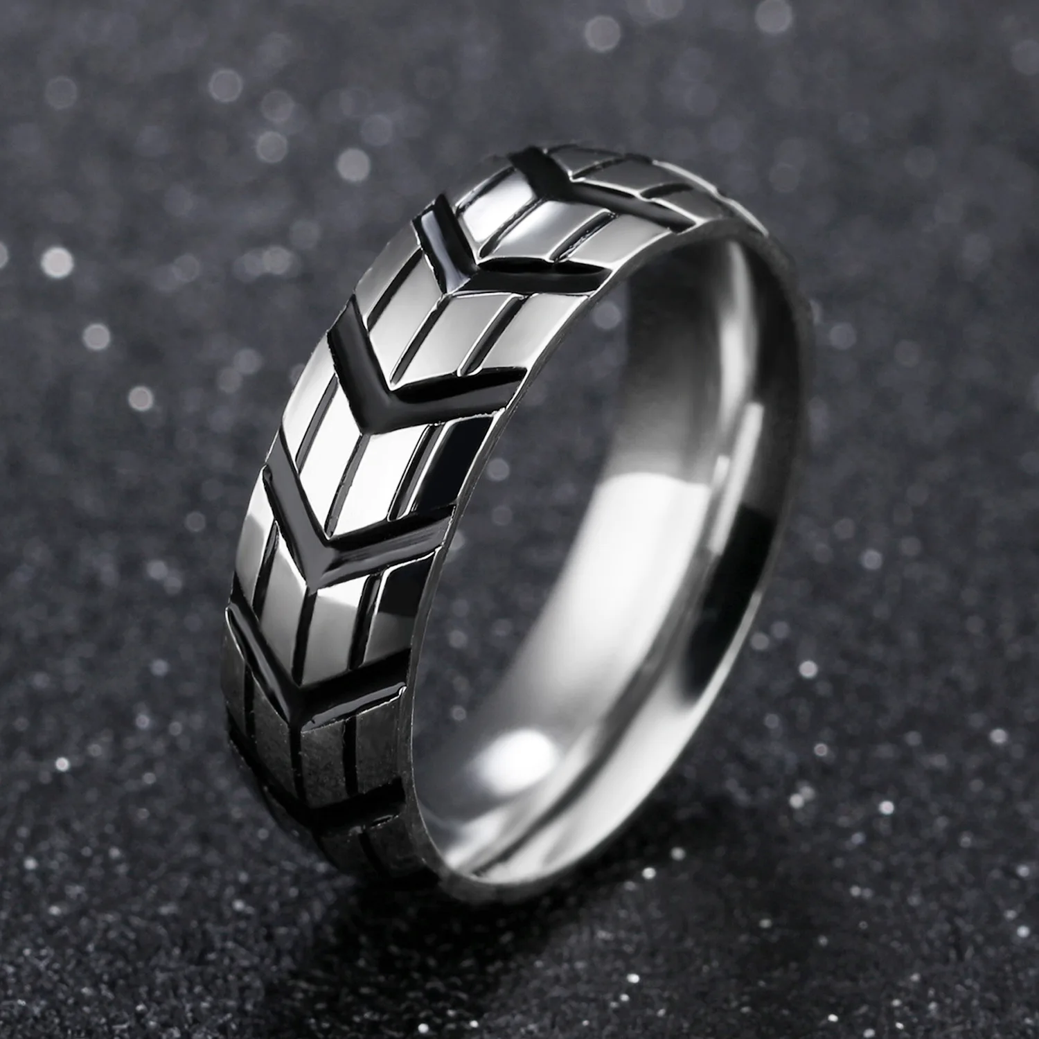 Hemiston Men's Ring Printed on the Tire of Baqi Creative Car Titanium Steel Food Tail for Chaoren Single | Украшения и