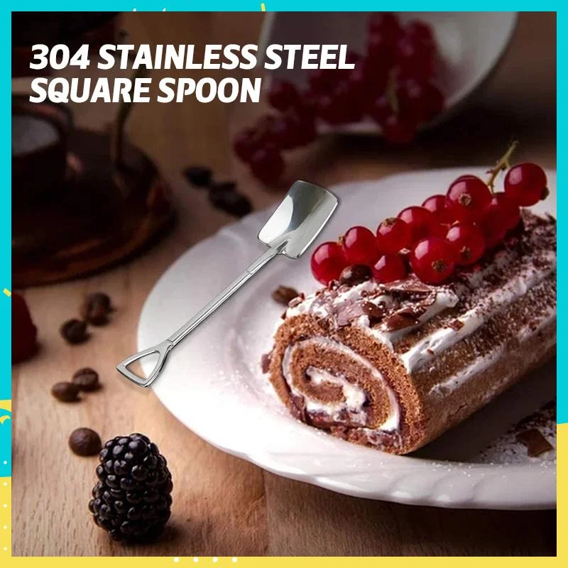 

2pcs 304 creative retro shovel coffee spoon stainless steel dessert spoon watermelon ice cream spoon tip shovel flat Dropship