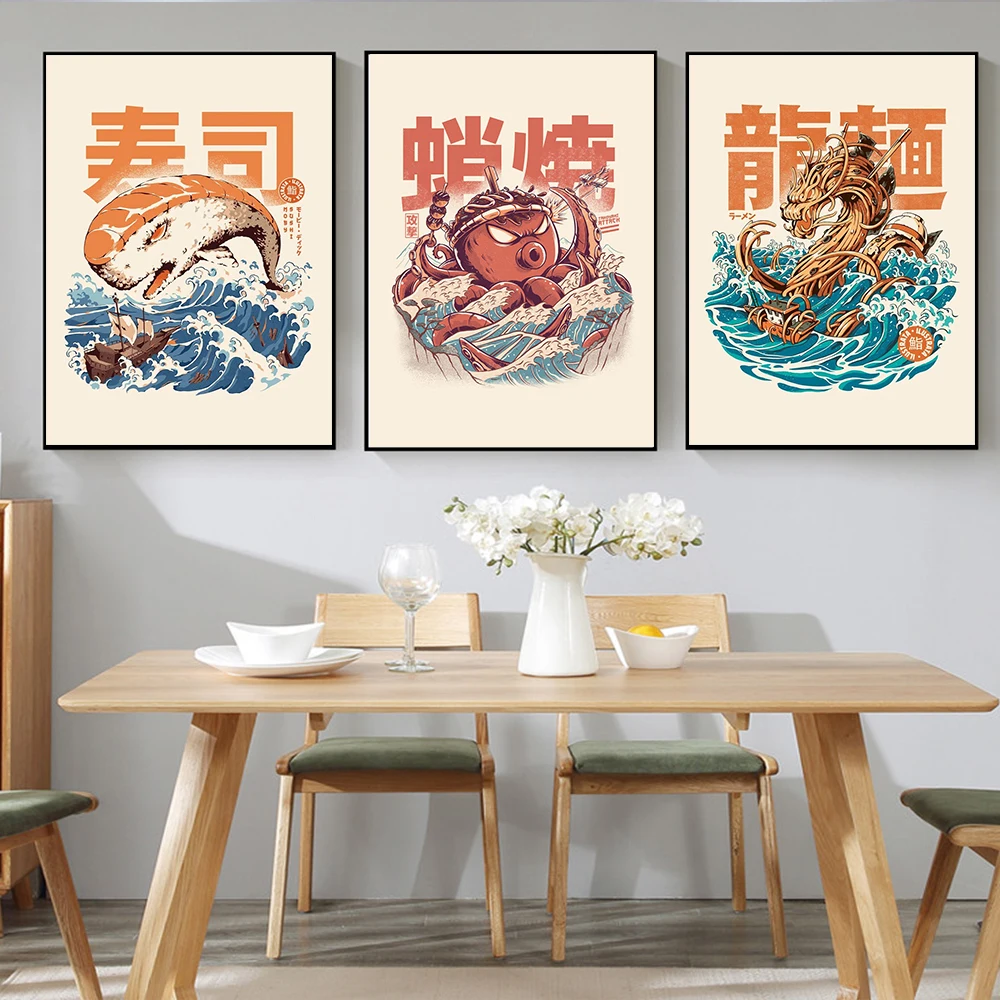 

Japanese Style Ramen Abstract Cat Food Phrases Posters And Prints Noodle Neko Canvas Painting Restaurant Kitchen Room Home Decor