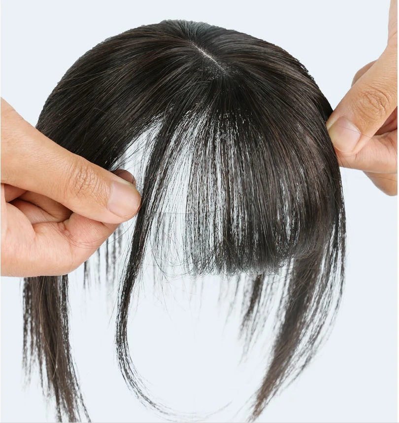 Women Toupee With Natural Bangs Human Hair Piece Silk base weft 10