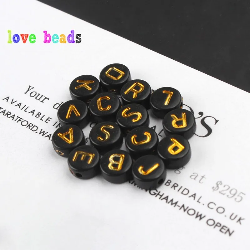 4x7mm Mixed Black&ampGold Letter Beads Round Acrylic for DIY Bracelet Jewellery Making 1.7mm Hole 100/200/500pcs | Украшения и