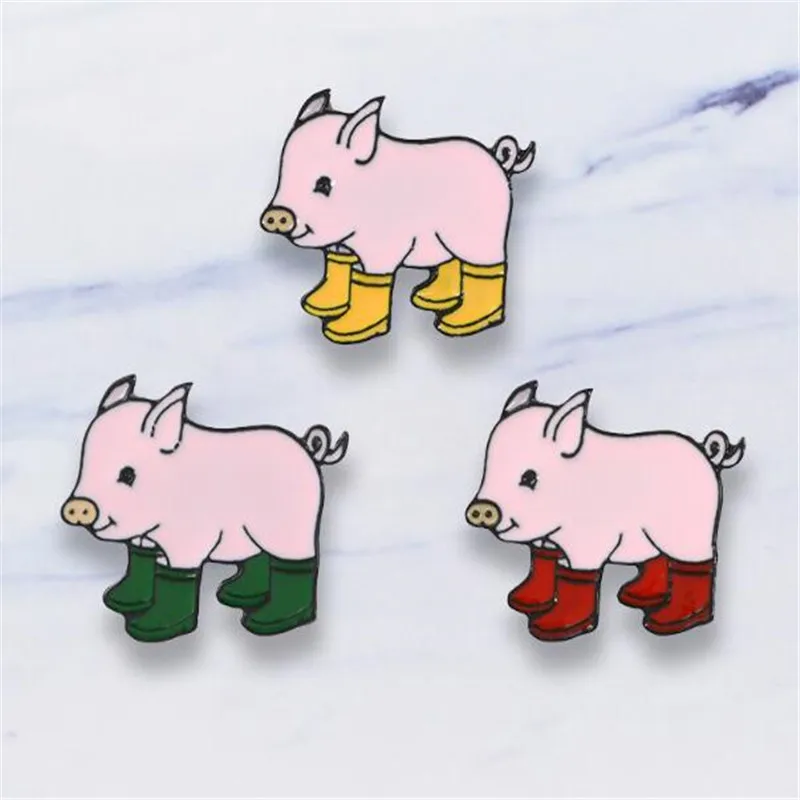 Новый розовый металлический значок с изображением поросенка Милая икона Одежда