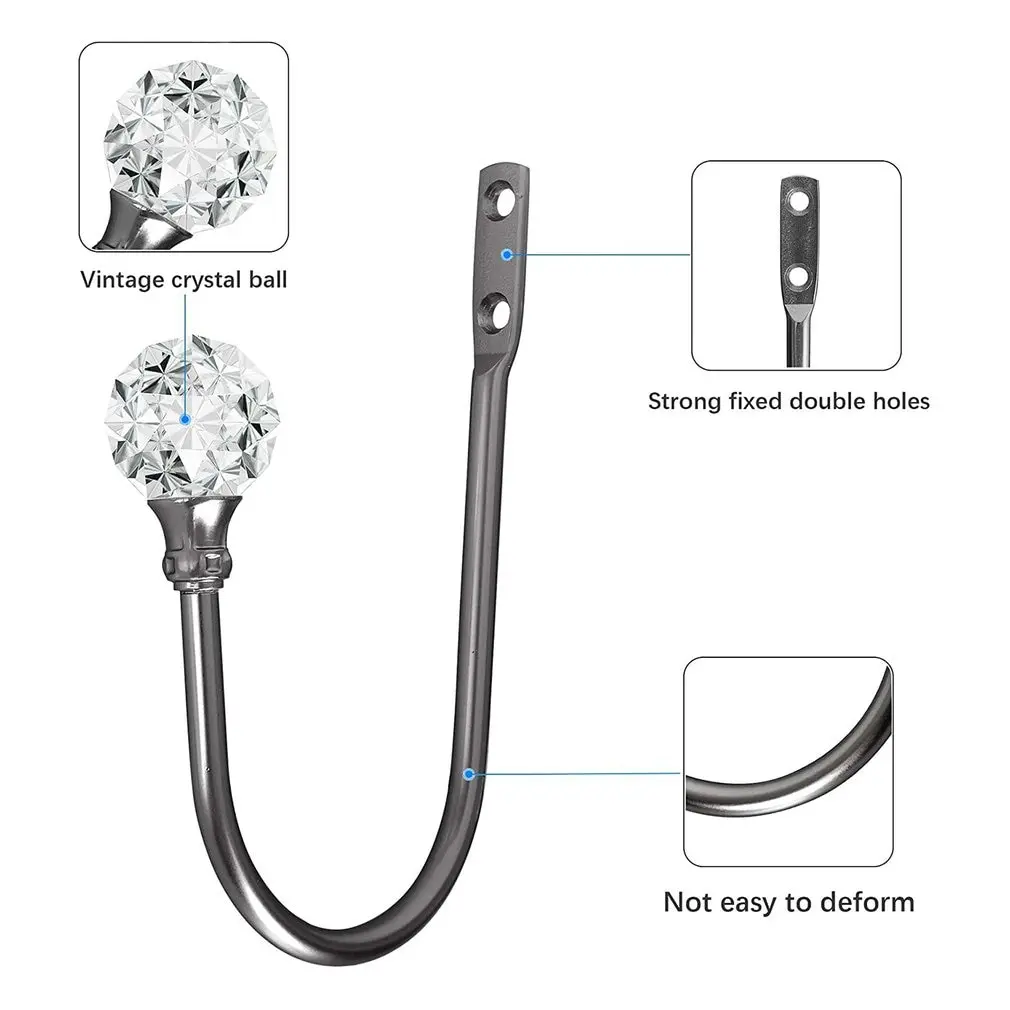 

2 Pcs Crystal U-Shaped Hook Curtain Wall Hook Zinc Alloy Curtain Accessories Durable And Sturdy Wall Hook