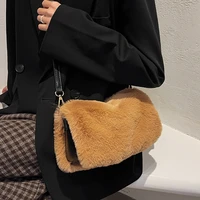 2022 solid color square crossbody bag winter new high quality soft plush womens designer handbag small shoulder messenger bag