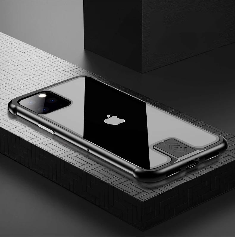 Для iPhone11 противоударный двухтактный металлический каркас задняя крышка из закаленного стекла чехол для iPhone 11pro Max чехол