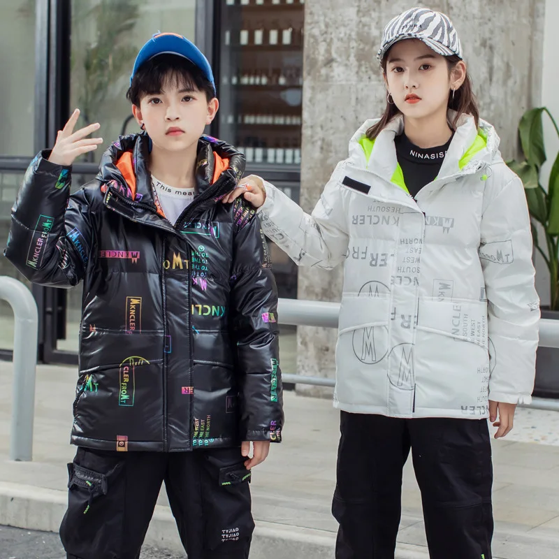

2021 Boys Girls Winter White Duck Down Snowsuit Kids Thicken Warm Hoody Windproof Waterproof Outerwear Coat Children Jacket