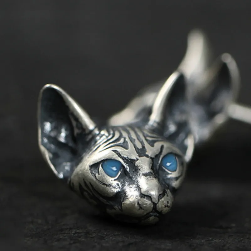 

Vintage Silver Plated Cat Stud Earrings Gothic Punk Style Men Women's Stud Earrings Fashion Simple Earrings Hip Hop Jewelry Gift