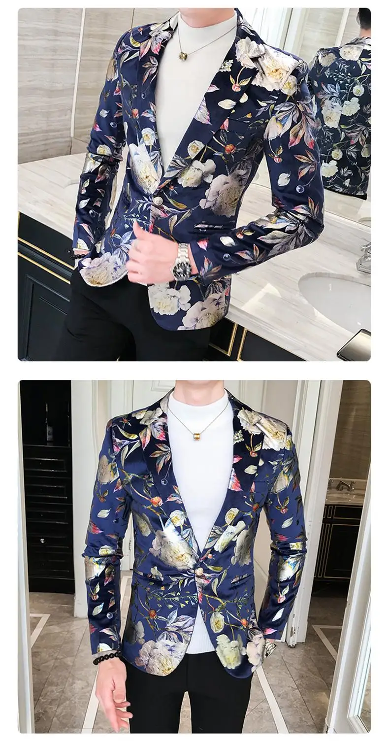 Блейзер мужской блейзер с цветочным принтом приталенный повседневный пиджак
