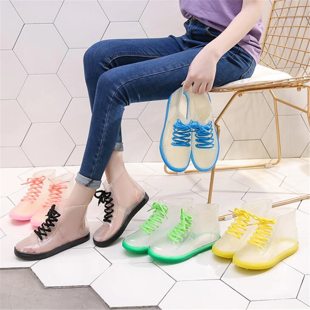 Женские непромокаемые сапоги женские на шнуровке для зрелых женщин прозрачная