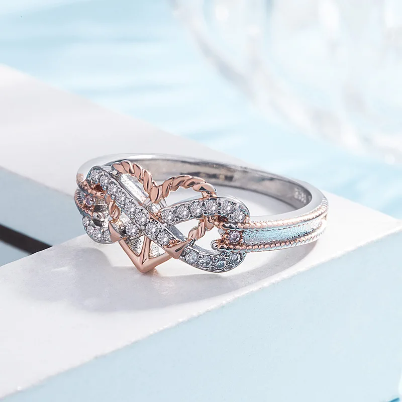 Fashion lady sterling silver natural gemstone love two-tone cross twist ring engagement wedding banquet | Украшения и аксессуары