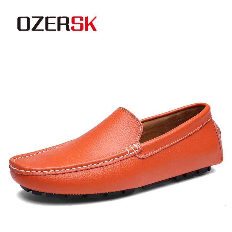 

OZERSK Mens Shoes Genuine Leather Black Shoes Casual Slip On Loafers Men Luxury Brand Moccasin Driving Shoes Flat Male Big Size