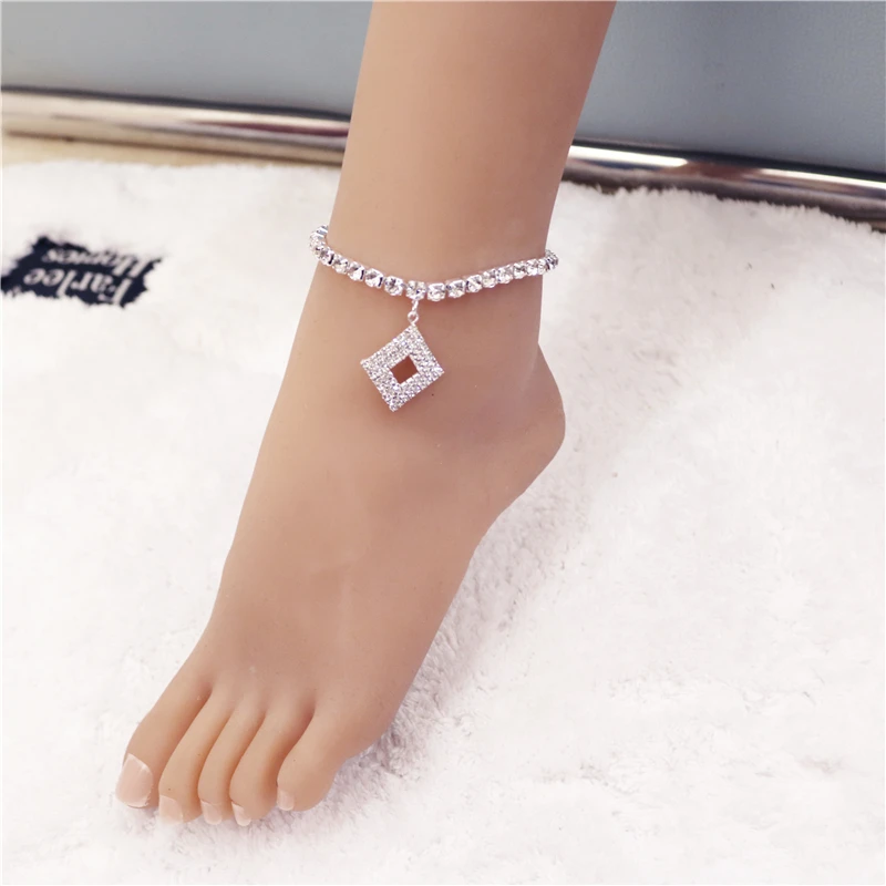 

Bohemian Bling Rhinestone Diamond Anklet Bracelet Summer Beach Simple Anklets On Foot Barefoot Sandals for Women Jewelry Gift